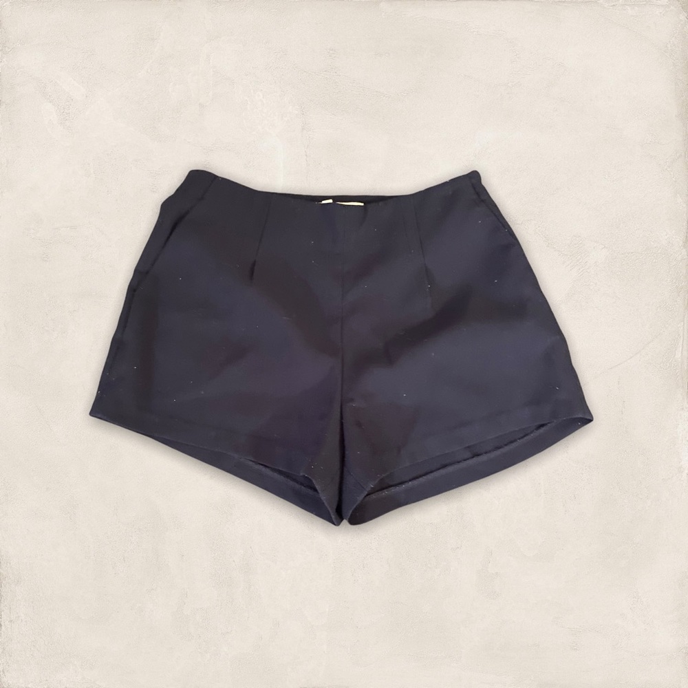 Pleated Navy Shorts